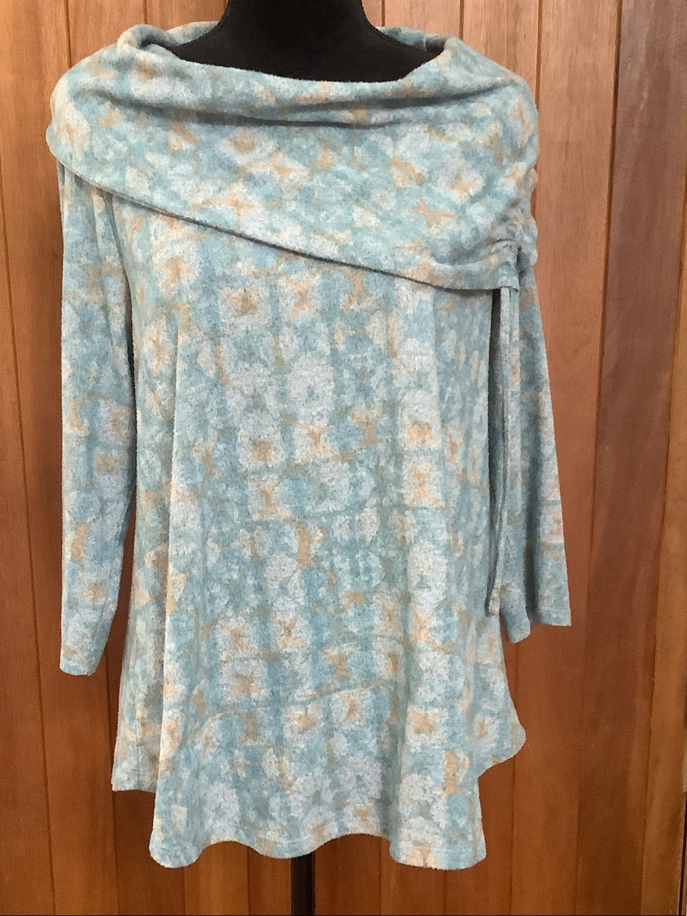 Ruby Rd. Light Teal & Cream Super Soft Cowl Sweater